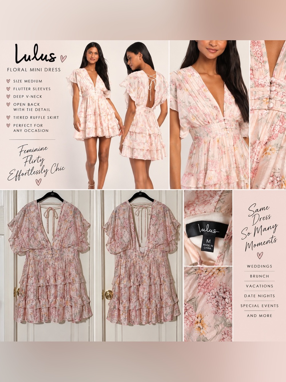 Lulu's Blush Floral Tiered Ruffle Mini Dress